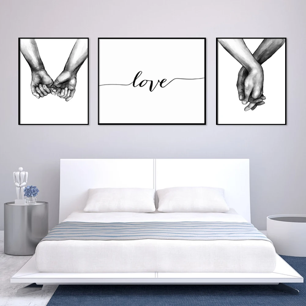 Affiche Nordique Noir Et Blanc Tenant Les Mains Toile Photos Amant Citation Art Mural Pour Salon Abstrait Minimaliste Decor Aliexpress