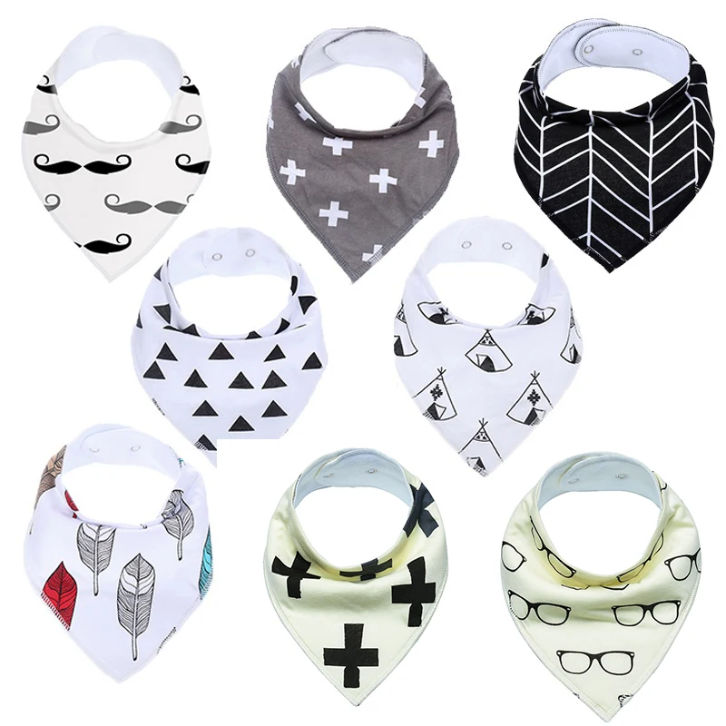 8Pcs/Lot Soft Comfortable Colorful 100% Organic Cotton And Baby Bandana For Boys &Girls Infant Adjustable Snaps Saliva Baby Bibs designer baby accessories