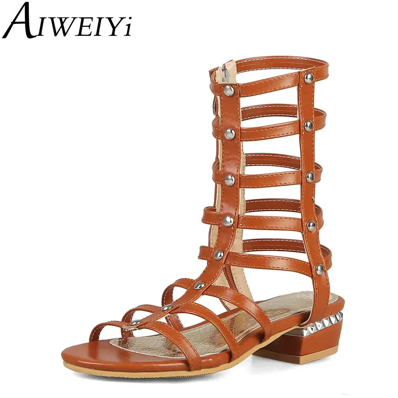 

AIWEIYi Women's Summer Boots Med Heels Cutout Women Boots Ladies Dress Casual Shoes Hot sale Cute Summer Gladiator Sandals