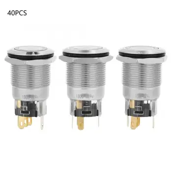 

40Pcs Self-locking Type Flat Ring Head with Light Nickel Plated Brass Button Switch BEM-19-11DS 24VDC 5 Solder Feet