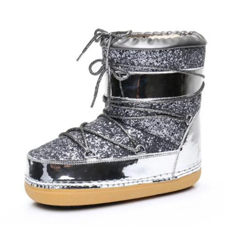 Coolcept/новые зимние женские теплые ботинки; утепленные плюшевые ботильоны; модная качественная женская обувь на толстой подошве; размеры 27-42 - Цвет: Серебристый