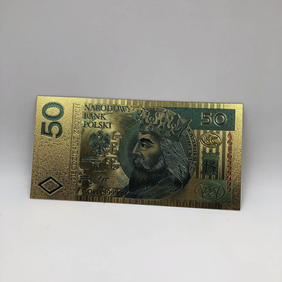 50PLN 2017 colored 1 шт., горячая Распродажа, новая польская валюта, спроектированная из чистой золотой фольги, Банкнота 500 злотых в 24 к золотых поддельных бумажных денег для сбора - Цвет: 50PLN 2017 colored