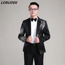 Официальный Мужской костюм, куртки, красные, черные блейзеры с блестками, пальто для выпускного вечера, вечерние, для мужчин, певец, хор, группы, сценический наряд, Свадебный хост, костюм