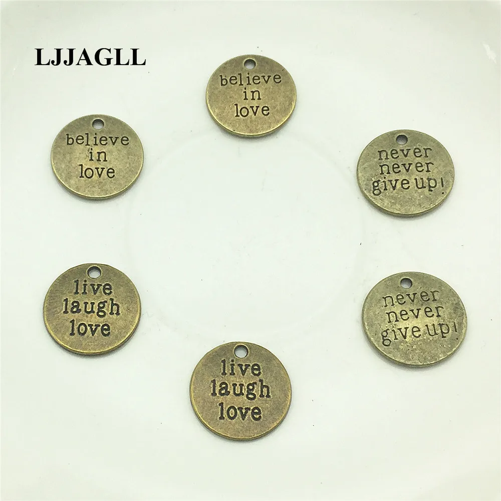 

LJJAGLL 10pcs Zinc Alloy Bronze 19*19mm Mix 3 kinds Letter Charm Wishes Word Plate Pendant Diy Jewelry Make AZP006