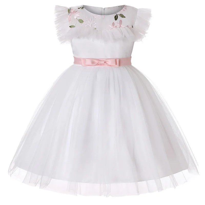 Детское платье для девочек, платье принцессы с вышивкой для малышей, вечернее платье-пачка, детская одежда из сетчатой ткани
