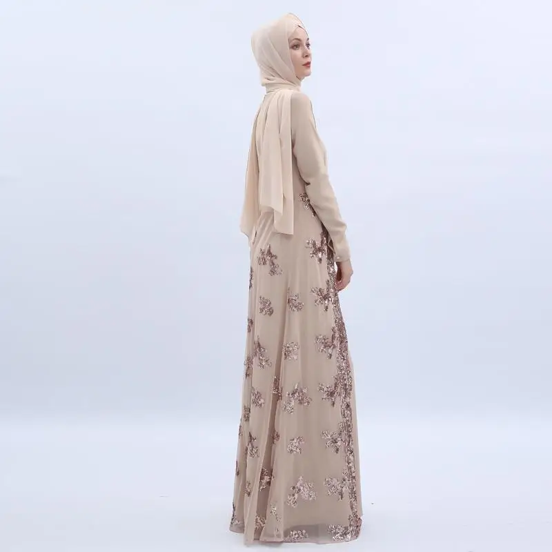 Кружевной Костюм с пайетками из мусульманское платье Для женщин abaya Макси длинное платье Исламская вечерние женский халат платье Элегантное dubai длинный рукав марокканский ОАЭ платье