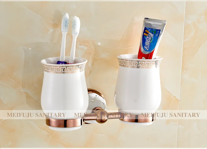 Meifuju Ванная комната Керамика Интимные аксессуары роскошный Европейский Стиль Золотой Медь Зубная щётка стакан и подстаканник настенное