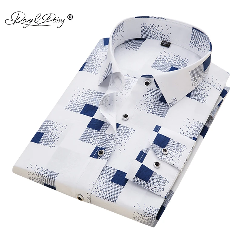 

DAVYDAISY 2019 Men Casual Shirt Spring Long Sleeve Solid Print High Quality Social Dress Shirt Men Brand Clothing Camisa DS-110
