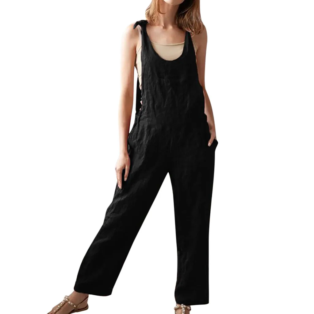 

Women Jumpsuit Sleeveless Bandage Loose Rompers Casual Cotton Linen Long Playsuit Party Jumpsuit Plus Size Bodysuit YJJ2