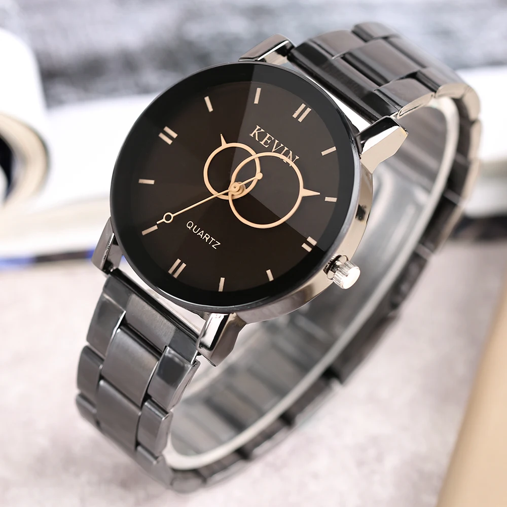 

KEVIN Two Circles Black Stainless Steel Band Women Watches Round Dial Sport Modern Wrist Watch Ladies Elegant Bracelet Relogio