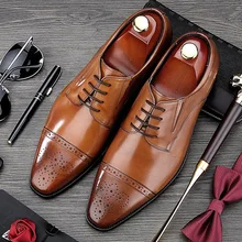 RUIMOSI British Style Man Semi Brogue Shoes Vintage Genuine Leather Formal Dress Oxfords Pointed Toe Derby Men's Footwear MG02 цена RUIMOSI British Style Man Semi Brogue Shoes Vintage Genuine Leather Formal Dress Oxfords Pointed Toe Derby Men's Footwear MG02 цены онлайн