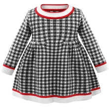 Платья-свитера в клетку для маленьких девочек вечерние ное платье, детская повседневная одежда на осень и весну, школьная верхняя одежда для младенцев