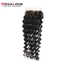 Megalook глубокая волна 4X4 кружева закрытие перуанские Remy человеческих волос Кружева Закрытие светло-коричневый 10-22 дюймов