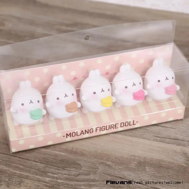 Милые Molang кролик ПВХ Фигурки Модель игрушки куклы-подвески детские игрушки Gifrs подарки 5 см 5 шт./компл. 2 стиля OTFG194