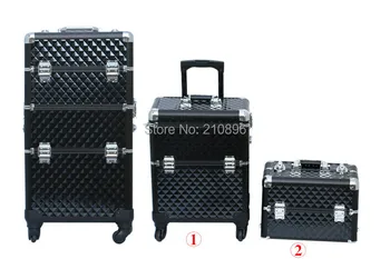 

Aluminum 2 in 1 Beauty Case makeup case with trays Trolley cosmetic box 4 Colours