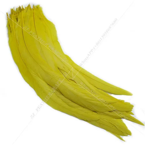 100 шт 25-45 см натуральный окрашенный с перьями из хвоста петуха куриное перо шлейф для рукоделия/платье/украшение для карнавальной вечеринки - Цвет: yellow