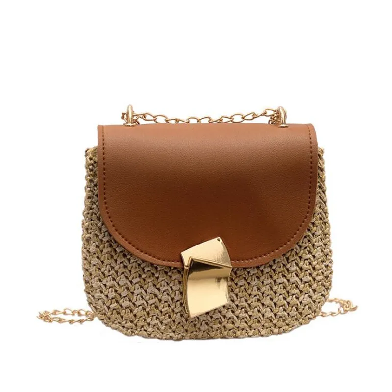 

Fashion Chain Woven Bag 2019 Korean Version Of The Simple Shoulder Bags Handbag Casual Straw Fan Lock Messenger Bag