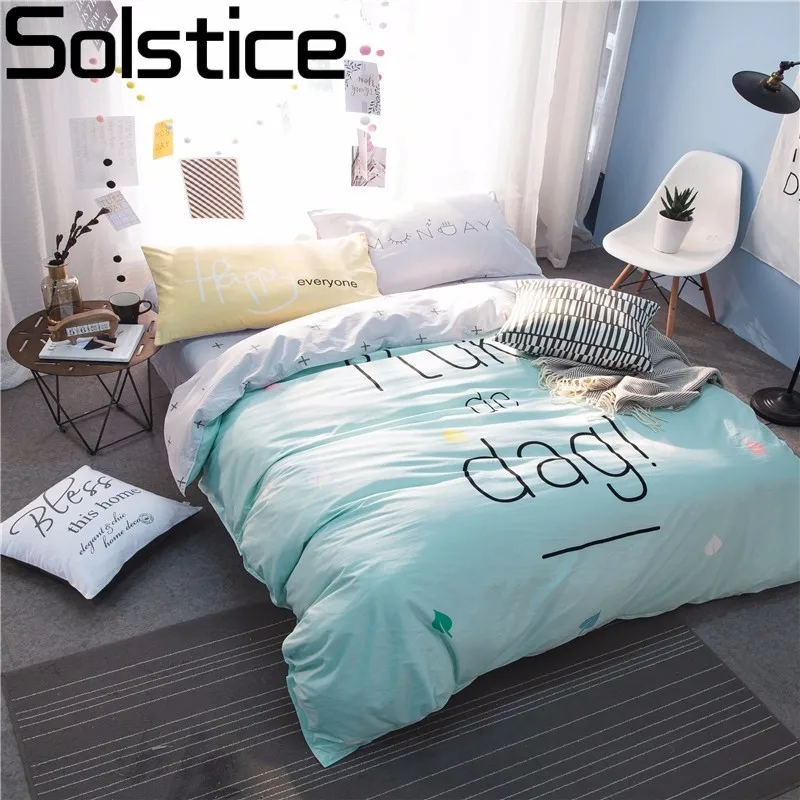 

Solstice Textiles Cotton Fashion Simple Style Green Letters 4Pcs Bedding Sets Bed Linen Include Duvet Cover Bed Sheet Pillowcase