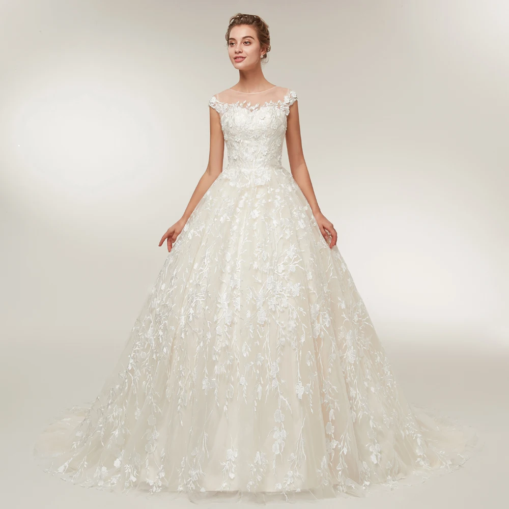 Женское кружевное платье невесты Fansmile, винтажное свадебное платье по индивидуальному заказу, модель FSM-393T большого размера из фатина