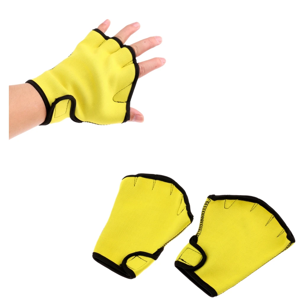1 пара Плавание перчатки водные Фитнес воды тренировка с сопротивлением пальцев перепончатые перчатки с перепонками желтый неопреновые