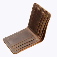 Мужской кошелек из натуральной кожи Crazy Horse, короткий кошелек для мужчин, ретро дизайн, маленький кошелек с отделением для кредитных карт, ручная работа