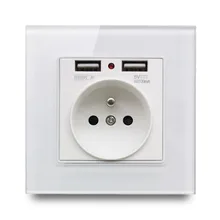 Французская розетка с 2.1A два зарядка через usb Порты Wallpad Стекло рамка Мощность розетки ЕС французский Сетевая розетка с 2 Порты usb