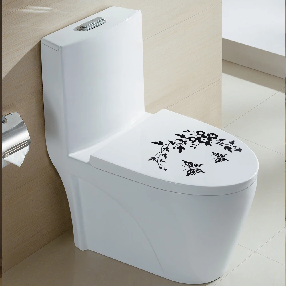 1pcs Black Toilet Stickers PVC Butterfly Flower Bathroom Seat Wall
