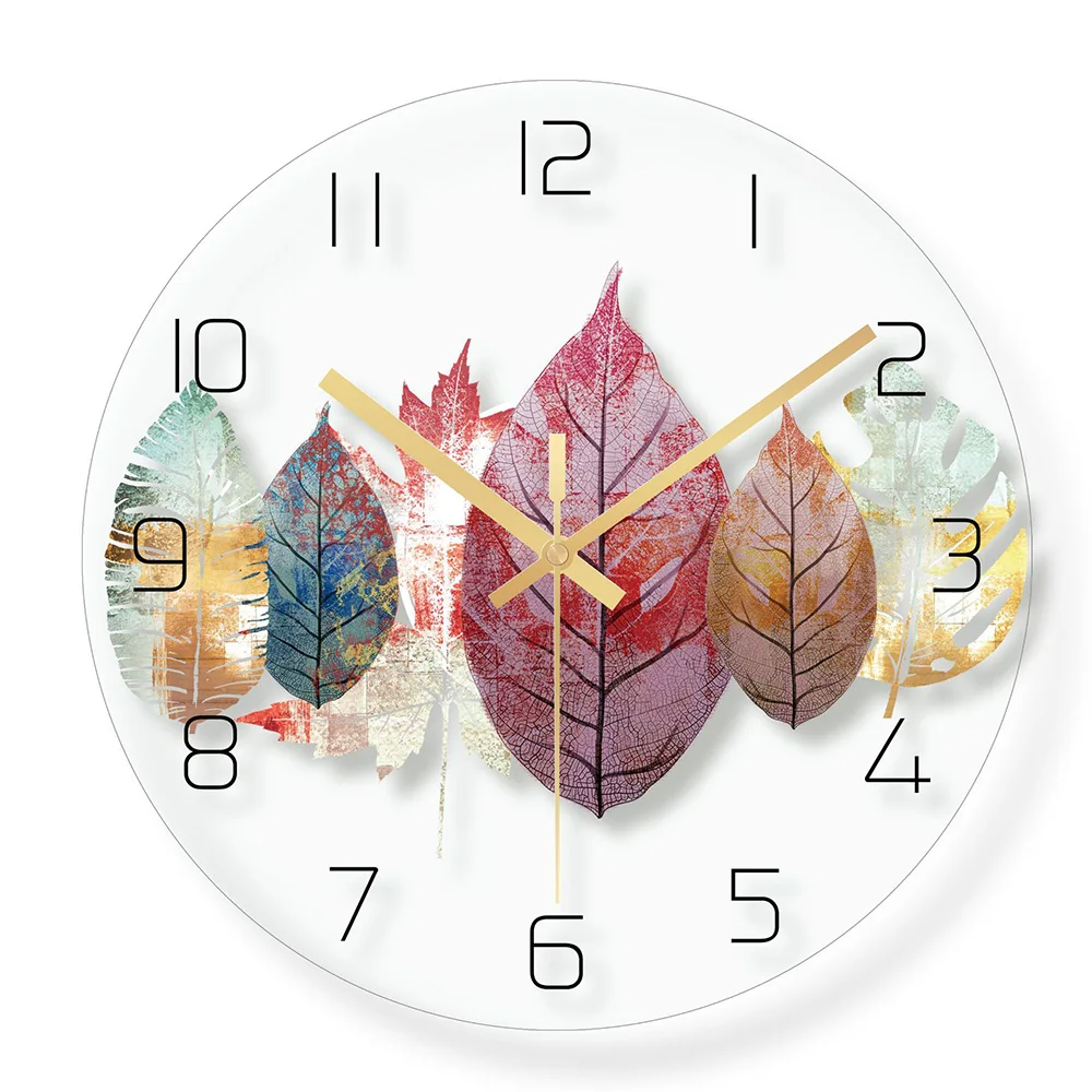 

12 Inch Wall Clock Green Leaves Mute Wall Clock Nordic Green Plant Modern European Style Living Room Wall Cloc