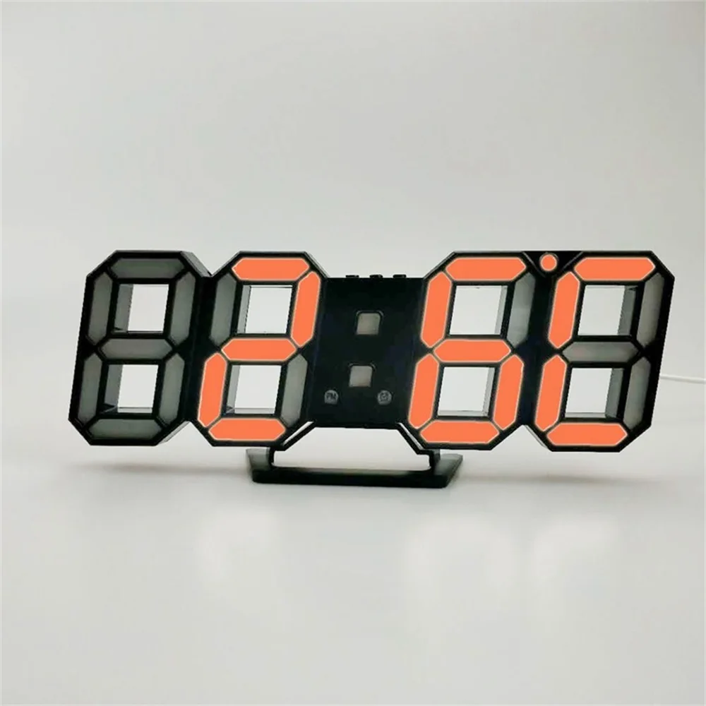 Цифровые часы 3D светодиодный Будильник Повтор настольного будильника Подвесные часы 12/24 часовой календарь термометр домашний декор - Цвет: BlackOrange