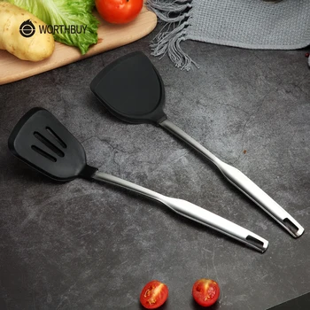 

WORTHBUY Non-stick Kitchen Utensils Silicone Turner Spatula With 304 Stainless steel Handle Kithcen Cooking Tools Kitchenware