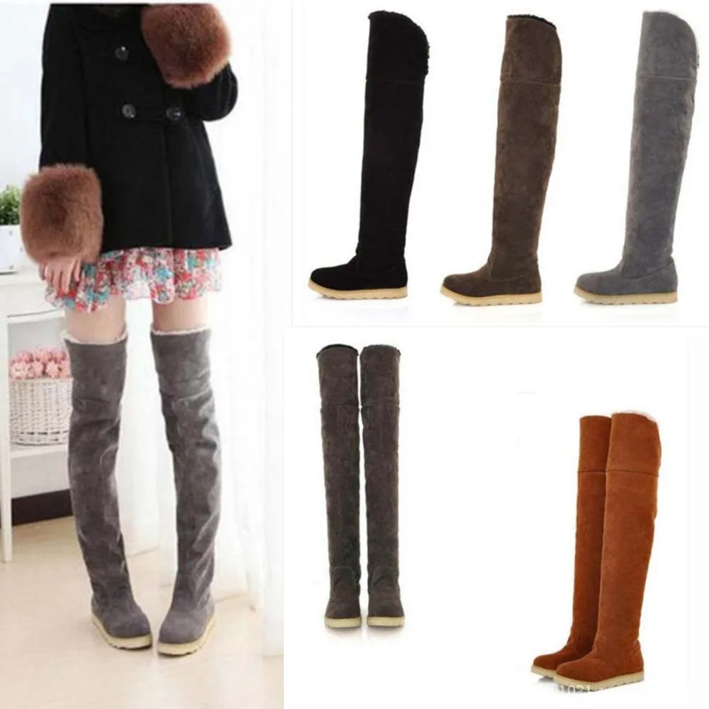 

Women Boots Winter Boots Ladies Fashion Flat Bottom Shoes Over The Knee Thigh High Suede Long Boots warm plush snow boots 35-41