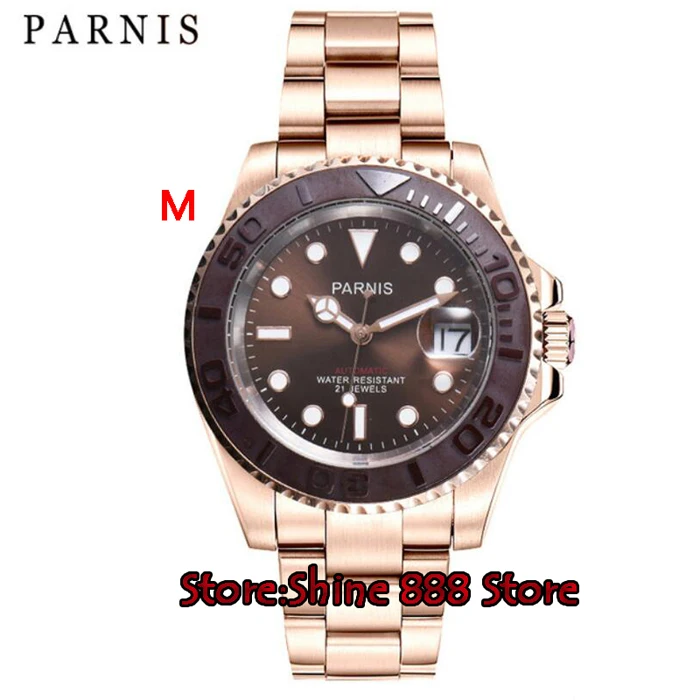 Parnis, автоматические часы для ныряльщика, водонепроницаемые, 21 драгоценный камень, для мужчин, механические часы с кожаным металлическим ремешком, мужской подарок - Цвет: M