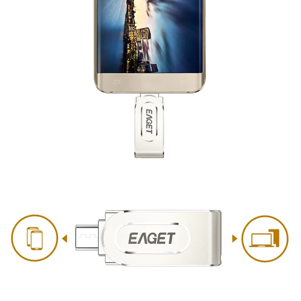 EAGET V88 USB 3,0 Micro USB OTG Флешка 16 ГБ 32 г 64 г карта памяти кольцо для ключей отверстие флэш-накопитель для телефона Android ноутбук ПК