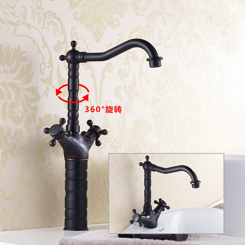 

All copper European style black basin, under basin faucet, antique platform basin, kitchen rotary hot and cold faucet