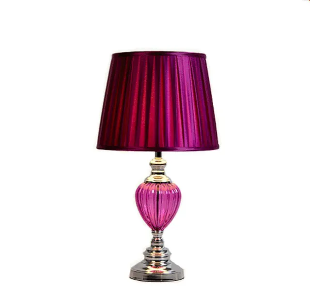 Luxurious Purple Crystal Glass Fabric E27 Adjustable Table Lamp For