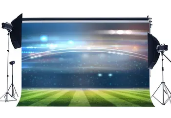 

Football Field Backdrop Indoor Stadium Bokeh Stage Lights Green Grass Sports Match Photography Background