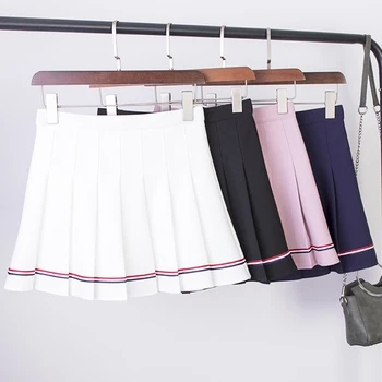 

2019 New Autumn Pleated Skirts Harajuku Skirts Women Loose Stretch Waist Skirts Cotton Navy Color Striped Skirts Female #1812