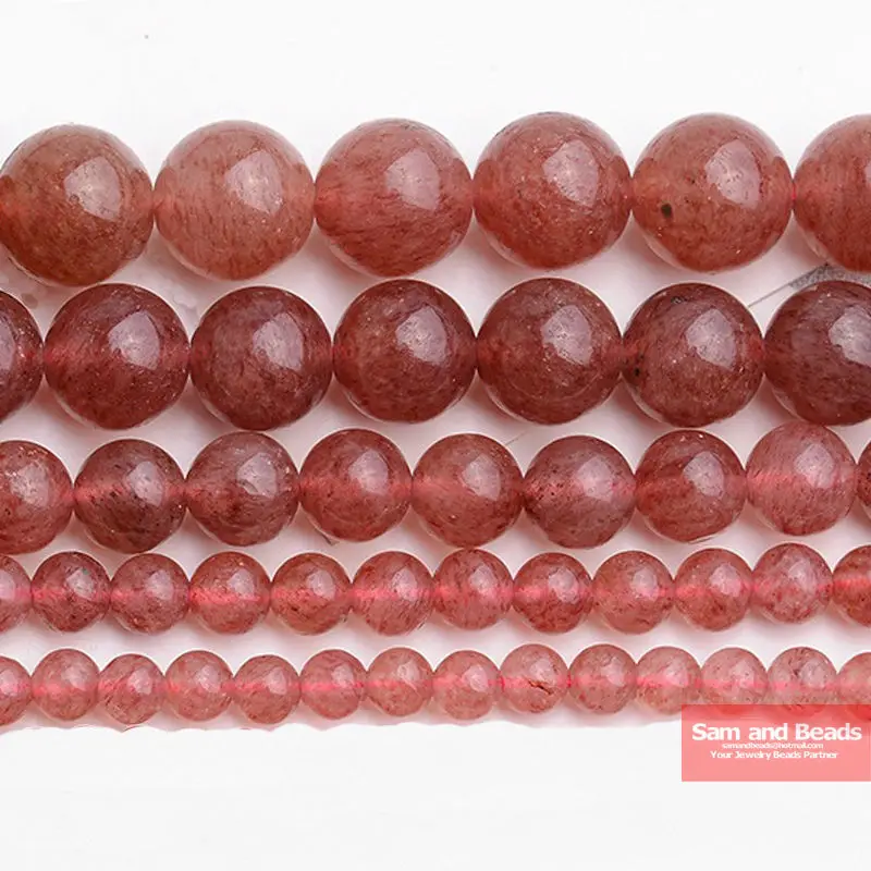 

Natural Stone Strawberry Quartz Loose Beads 16" Strand 4 6 8 10 12MM Pick Size For Bracelet Necklace Making SQB01