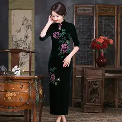 Китайский традиционный для женщин Cheongsam классический Высокая платье Ципао с разрезом Vestidos Винтаж Улучшенная цветок Вечеринка платье плюс