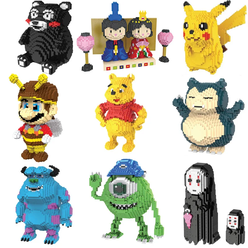 

Nano Magic Mini Blocks Cartoon Anime Small Bricks Pikachu Black Bear Cute Bee Cow Model DIY Building Toys Children Present