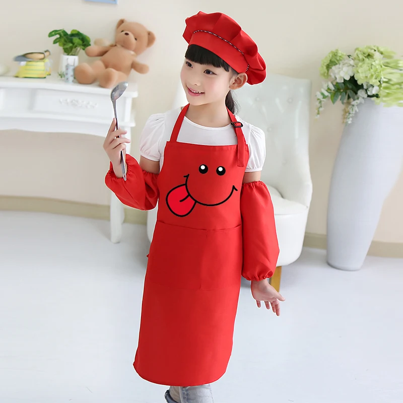 

Kids eating bib antifouling apron kindergarten boys and girls art painting apron Children sleeves hat print logo apron