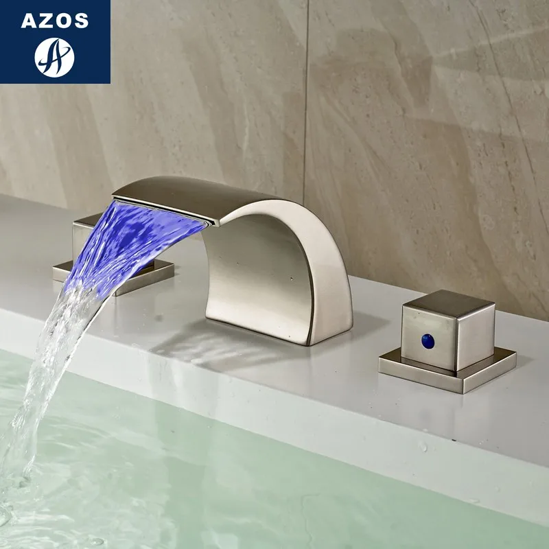 Смесители для раковины ванной комнаты на бортике Водопад смеситель для горячей холодной воды никелевое с эффектом обработки щеткой, хром полированный w/o светодиодный свет MPSK002C