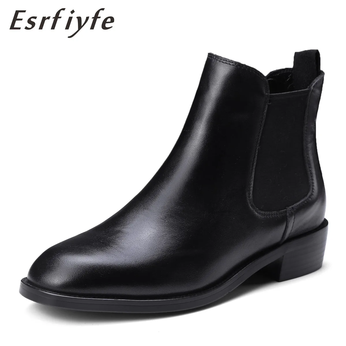 

ESRFIYFE 2018 New Genuine Leather Cow Suede Women Ankle Boots Thick Heels Square Toe Shoes Woman Spring Autumn Chelsea Boots