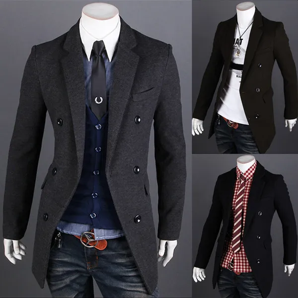 New fashion Mens Long Trench Coat Suit Collar Double Breasted Size M XXLin Trench from Men's