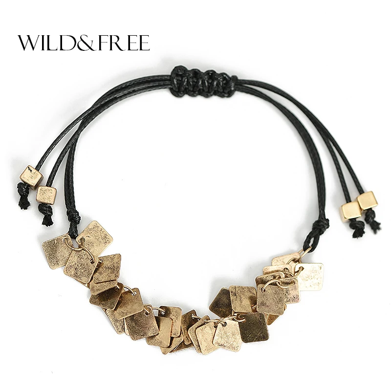

2017 New Simple Leaf Handmade Charm Bracelets & Bangles for women Black Wax Rope Alloy Gold Silver Color Fashion Jewelry