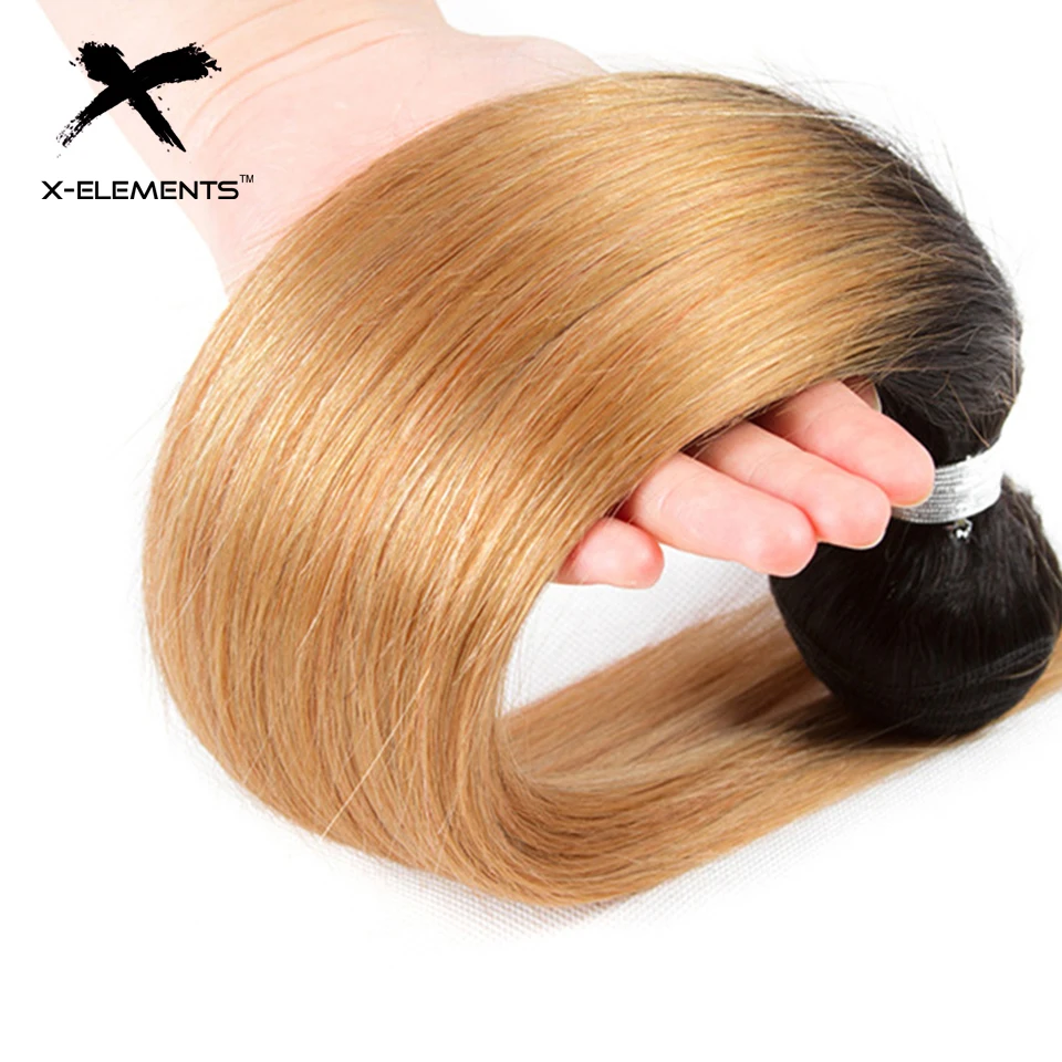 X-Element Brazilian Ombre Straight Hair Bundles With Closure T1B 27 Ombre Human Hair Weave With Closure 2 Tone Hair with Closure (7)