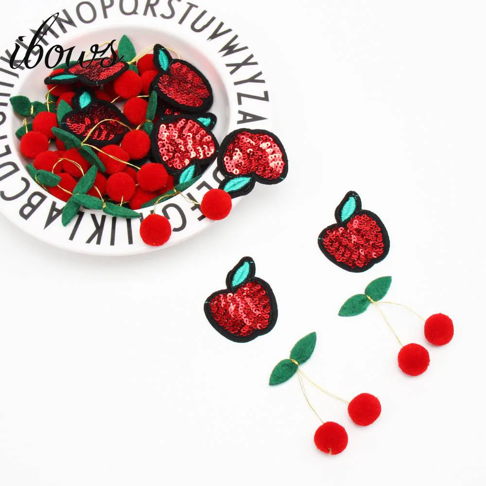 

IBOWS Sequin Patches Iron-On Shiny Apple Appliques Felt Cherry Accessories Clothing Stickers DIY Applique Patches For Bows Decor