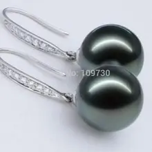 Огромный пара 11 мм натуральное таитянское подлинный черный Идеальный Круглый жемчужный серьги