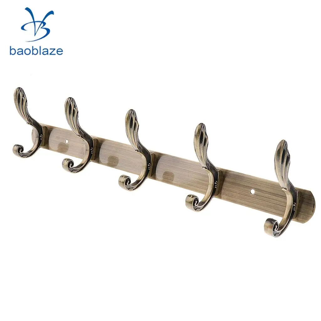 Baoblaze Wall Mounted Hook Door Hanger Coat/Hat/Clothes/Robe/Towel Hook Metal Hanger Rail Rack Holder with 5 Hook