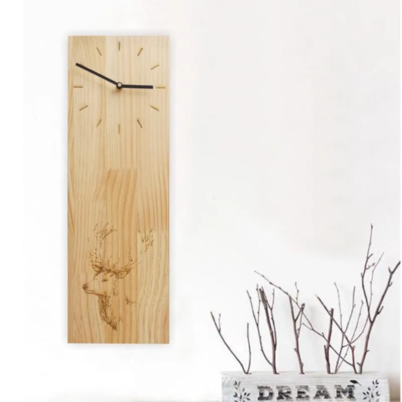 

Japanese-style Natural Wooden Oak Rectangle Clock Home Tea Room Decoration Crafts Sculpture Art Pattern Needle Quartz Wall Clock